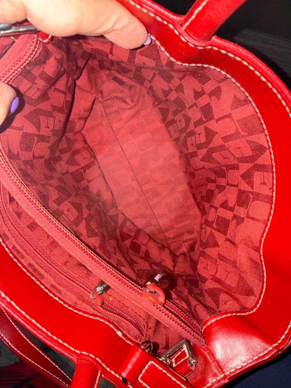 Furla Red Leather Shoulder Tote with Crossbody Strap - Picture 6 of 14